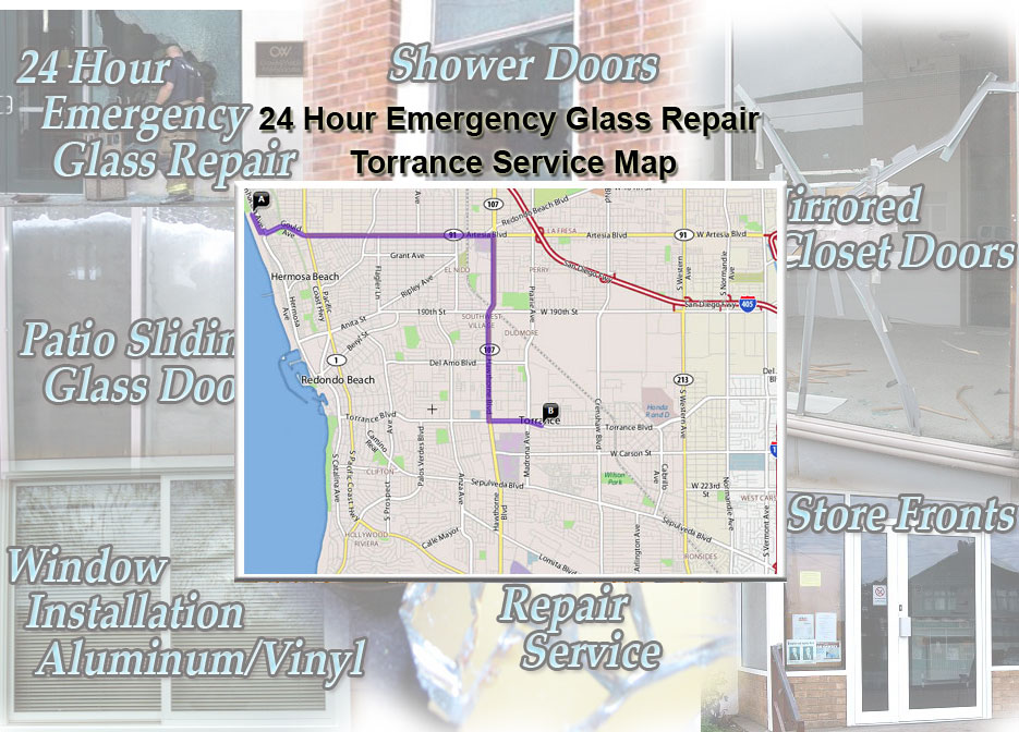 24 Hour Emergency Glass Repair Window Installation/Glass Shower Doors/Store Fronts/Sliding Glass Patio Doors TorranceService Map
